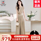 AEMAPE歐洲站真絲套裝女夏季2025新款韓版時(shí)尚氣質(zhì)無(wú)袖高腰闊腿褲兩件套 米灰色 L 建議100-115斤