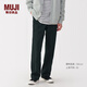 無印良品（MUJI）男式水洗絲光斜紋寬版褲 男士長褲子休閑褲25年春季 AE0ZJA5S 黑色 M (79cm(175/78A))