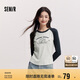 森馬（Semir）[商場(chǎng)同款]長(zhǎng)袖T恤女拼色插肩袖小狗2024冬修身衣服101724101010