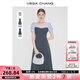 VEGA CHANGVEGA CHANG法式連衣裙女2025年夏季新款假兩件顯瘦學院風短袖長裙 隕石灰（方領） S