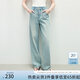 范思藍恩水洗做舊高腰直筒牛仔褲女2025夏新款修身顯瘦褲子2292 藍灰 S