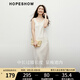 紅袖皺感緞面連衣裙2025春季新款女裝圓領(lǐng)修身顯瘦氣質(zhì)垂感背心長(zhǎng)裙 米白004 L