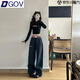 DGOV國潮牌格子拼接假兩件休閑褲秋季街頭穿搭復(fù)古潮流寬松闊腿工裝褲 藏青色（zt） M 【95-105斤】