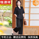 恒源祥桑蠶絲媽媽夏裝洋氣顯瘦遮肚子套裝新款中老年女時(shí)尚減齡兩件套裝 2427黑色套裝 3XL 建議125-140斤