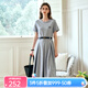 Olrain歐芮兒針織連衣裙女夏季2025新款通勤學(xué)院風(fēng)休閑收腰長(zhǎng)裙 花灰色 L