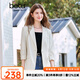百圖betu女裝2025夏季新款西裝條紋后幅開叉寬松七分袖外套女2503T69 米白 L