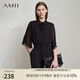 AMII2025夏新款優(yōu)雅通勤小立領(lǐng)喇叭袖綁帶雙層雪紡衫女寬松12522087 黑色 L (165)