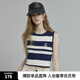 ELLE藏青高級(jí)感修身顯瘦針織背心女2024夏裝新款通勤風(fēng)時(shí)尚上衣 藏青條紋 M