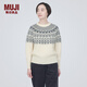 無印良品 MUJI 女式美利奴羊毛圖案編織圓領(lǐng)毛衣長袖針織衫毛線衣費(fèi)爾島 米白色圖案 M （160/84A）