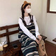 DAVEY MODE秋季穿搭女套裝韓版寬松百搭T恤+撞色條紋吊帶連衣裙兩件套裝女 長袖T恤(單件) M 99-104