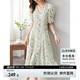 尚都比拉夏季法式碎花連衣裙泡泡袖茶歇裙氣質(zhì)女神范裙子 杏底藍花 L 