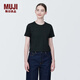 無印良品（MUJI）女式 粗細不均紗線 短款短袖T恤 上衣打底衫內搭 25年夏季 女裝 黑色 4S L  (165/88A)