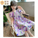 邦伊芙女童連衣裙2025夏季新款兒童洋氣夏裝中大童公主碎花裙子 紫色泡泡裙 160 建議150-158cm