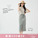 古田森2025春夏新品休閑開叉牛仔半身裙女復(fù)古A字中長裙X3753 黃泥色 M