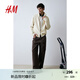 H&M男士開衫秋季高翻領(lǐng)紋理感針織開衫1241023 奶油色 180/116 XL