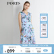 PORTS寶姿 新品 女裝V領(lǐng)不規(guī)則印花連衣裙LN8D268HPS065 天藍(lán)色印花 S (4)