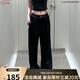 ALO YOGA休閑運動(dòng)長(cháng)褲女梭織闊腿褲高腰織帶寬松顯瘦西裝直筒褲 黑色 長(cháng)褲 M