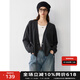 BASIC HOUSE/百家好國(guó)風(fēng)盤(pán)扣綿羊毛針織衫女2024秋季慵懶長(zhǎng)袖毛衣 黑灰 M