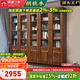溫暖一家金絲胡桃木實木書柜新中式書房自由組合書櫥帶玻璃門辦公室收納柜 2米五門書柜【金絲胡桃木】