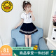 G.DUCKKIDS女童夏裝套裝2024新款洋氣兒童衣服女孩夏季百褶裙學(xué)院風(fēng)衣服兩件 白色一套 140 建議130-140cm9-10歲