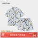 junejunior兒童親子套裝夏季透氣雙層立體紗可外出家居服夏威夷沙灘襯衫短褲