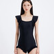 嘉璐伮泳衣女遮肚顯瘦連體小胸聚攏遮肚顯瘦ins風(fēng)小飛袖度假溫泉泳衣 黑色連體泳衣 L 建議【95-110斤】