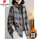 皮爾卡丹復古格子襯衫外套女洋氣寬松顯瘦翻領(lǐng)加絨厚磨毛上衣 黑色/加絨加厚 冬季保暖 XL 【建議130-150斤】