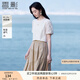 香影泡泡袖t恤女圓領(lǐng)2025夏裝新款淑女拼接刺繡鏤空米白正肩上衣 米白 M 160/84A/95-110斤