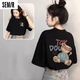 森馬（Semir）黑色純棉短袖t恤女2025夏季新款韓版半袖寬松顯瘦印花上衣ins 黑色【呆萌小熊】 M 【建議100-125斤】