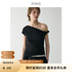 INSISFEMME【松弛感通勤】亞麻棉2025夏新款單肩扭結(jié)小飛袖修身多穿領(lǐng)T恤女 慕尼黑 M