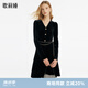 歌莉婭（GOELIA）連衣裙V領(lǐng)法式服裝絲絨裙子黑色禮服裙1C1R4H210 00B黑色 L