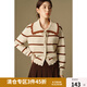 獨(dú)束大碼女裝大翻領(lǐng)條紋毛針織套衫2024冬新款氣質(zhì)娃娃領(lǐng)針織毛衣 米色 L (尺碼：2) (尺碼：2)