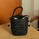 塔馳密司法國小眾手工編織包女新款牛皮手提包單肩斜挎水桶包潮 黑色