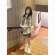DAVEY MODE女士夏季衣服新款jk制服夏季百褶短裙2025火連衣裙兩件套裝女 綠條襯衫+灰色裙子 M 建議【90-105斤】