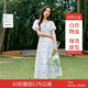 茵曼清新印花系帶連衣裙2025夏季女裝新款法式泡泡袖裙子 天藍(lán)色  XL
