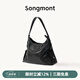 Songmont【李娜同款】山下有松循跡系列hobo包植鞣牛皮斜挎軟包七夕禮物 煙墨黑 中號(hào) 白鋼五金 現(xiàn)貨