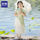 羅蒙女童新中式夏款旗袍兒童國風(fēng)女孩日?？纱h服畢業(yè)演出服 綠色160