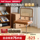 小半北歐實木餐椅組合原木風(fēng)藤編家用廚房小戶型日式復(fù)古櫻桃木椅子 巴洛克中古椅- 黃色