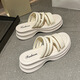 2025夏款新款厚底交叉細帶女夏外穿拖鞋女時(shí)尚沙灘增高一字拖鞋女 白色 36-37 （偏小一碼）