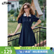 妖精的口袋【玩了再說】學(xué)院風(fēng)Polo領(lǐng)連衣裙女2025夏季新款波嬉風(fēng)印花t恤裙 學(xué)院藏青色 M