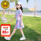 G.DUCKKIDS童裝女童套裝夏季2024新款中大童女孩夏裝扎染純棉短袖T恤半身裙 粉色（帶安全褲） 140 建議身高130-140cm年齡9-10歲