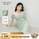 秋水伊人優(yōu)雅浪漫裙子2025年夏季新款女時(shí)尚通勤一字肩印花連衣裙 水綠 M