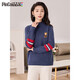 品彩針織衫女小熊刺繡半高領(lǐng)毛衣寬松百搭拼色打底上衣 P138Z3872