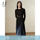 玖姿·安娜蔻優(yōu)雅淑女漸變假兩件羊毛壓褶針織連衣裙女2024冬款 素黑 M