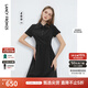 朗姿法式輕禮服通勤小黑裙夏新品短袖黑色中長款襯衫連衣裙女裙子 黑色 M 160/80A