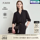 AMII2025夏新款通勤翻領(lǐng)V領(lǐng)拼蕾絲涼感雪紡衫女五分袖寬松 黑色 L