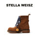 STELLA WEISZ復(fù)古三穿真皮馬丁靴女2025秋新款流蘇掛件厚底綁帶休閑英倫風(fēng)短靴 棕色 38