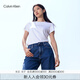 Calvin Klein Jeans夏季女士通勤經(jīng)典ck字母印花舒適微彈圓領(lǐng)短袖T恤J213892 YAF-月光白 L
