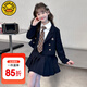 G.DUCKKIDS童裝女童秋裝套裝2024新款兒童西裝jk套裙學(xué)院風(fēng)三件套女孩表演服 西裝三件套+領(lǐng)帶-春秋季 160 適合150-160cm年齡12-13歲