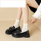 百麗踏平底單鞋女2025春秋季新款一腳蹬樂(lè )福鞋百搭蝴蝶結英倫風(fēng)小皮鞋女 黑色 35 (225mm)